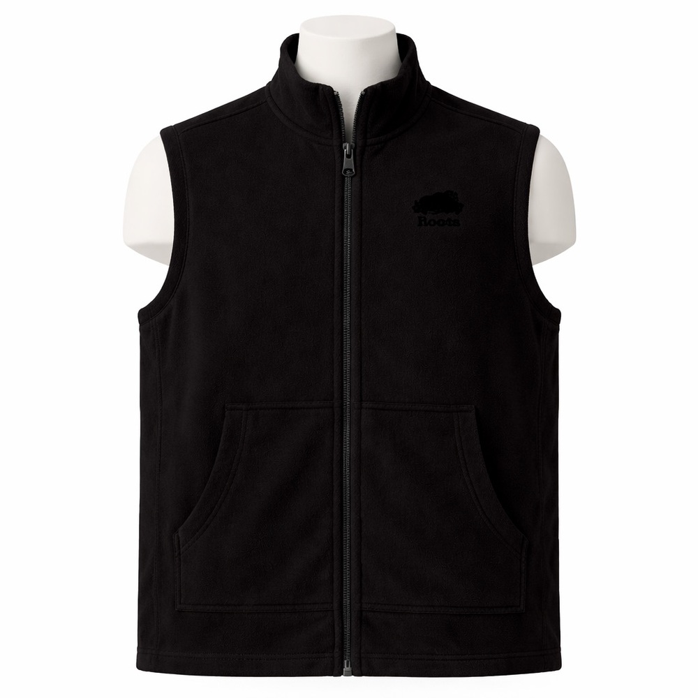 Size XXL Roots Men’s Cooper Kanga Fleece Vest Black Full Zip Pocket NWT